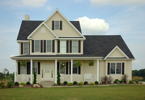 two story beige home